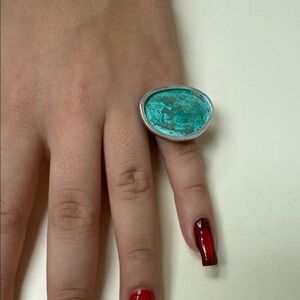 Turquoise Stone Silver Ring size 4 but adjustable